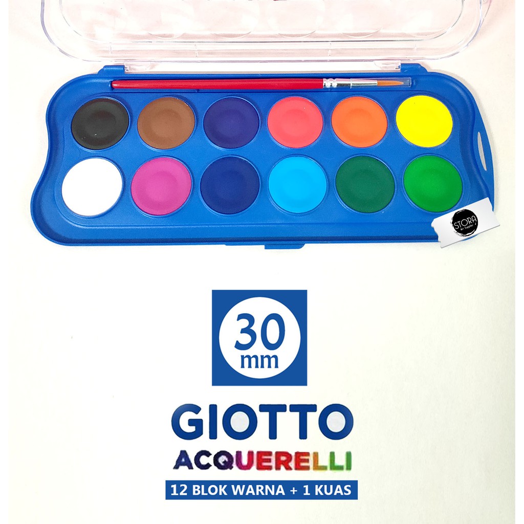 

NEW GIOTTO Acquerelli 30mm - 12 Warna / Cat Air Water Color Cake Travel BONUS Kuas