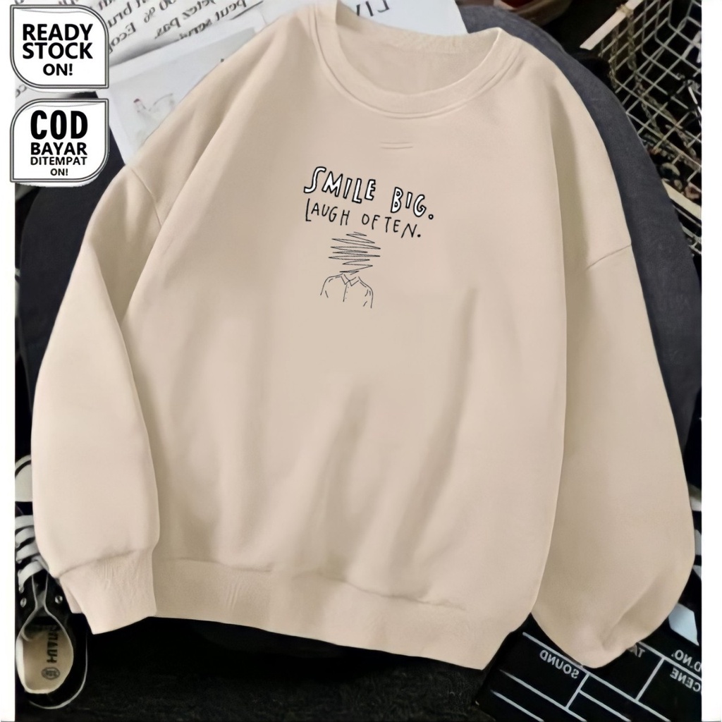 Jaket Sweater Crewneck Pria Wanita Oversize Switer Cewe Warna Cream Ori Premium Lokal Bandung