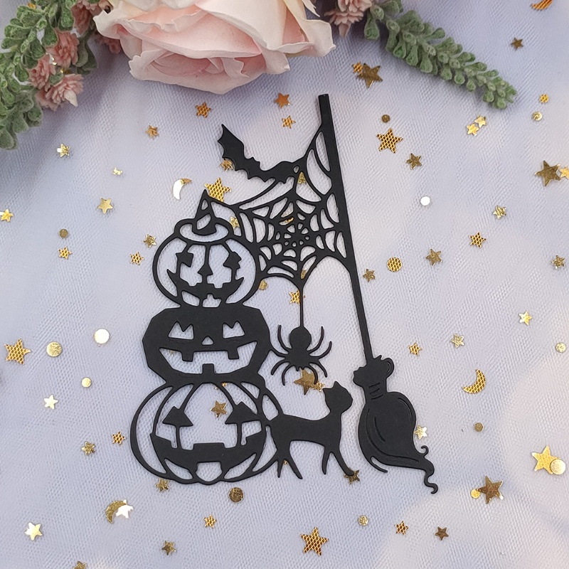 Cetakan Stensil Cutting Dies Motif Labu Halloween Bahan Metal Untuk Scrapbook / Craft DIY