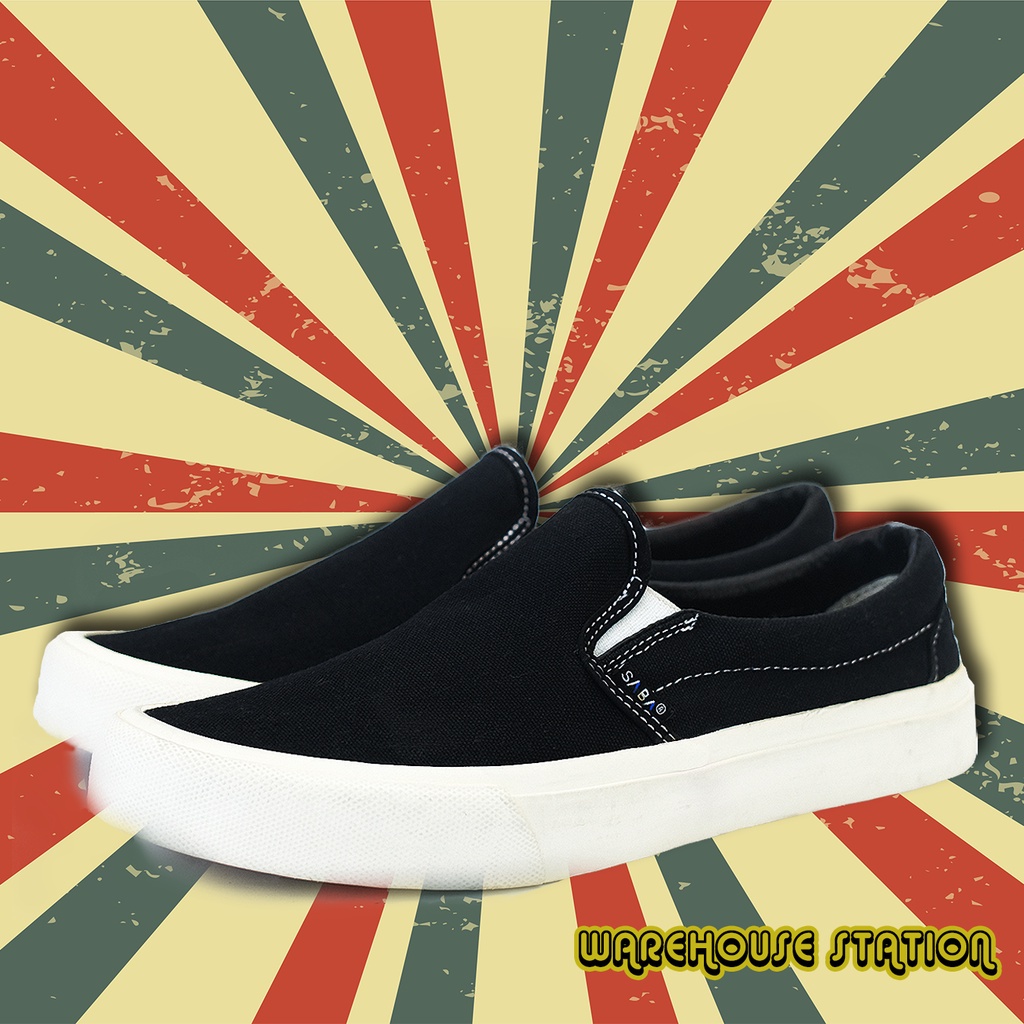 SABA Vintage Slip On Black White-  Sepatu pria dan wanita