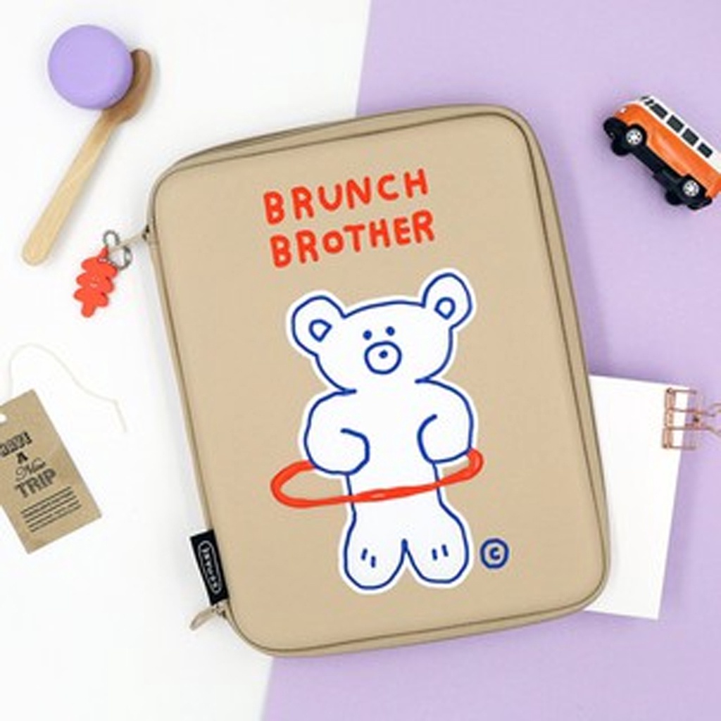 Sleeve Pouch Sarung Tas Bag Case Ipad Tab Tablet Macbook Air Pro Laptop Asus Acer Lenovo HP Huawei 11 12 13 14 15 inch Motif Gambar Karakter Beruang Bear Warna Biru Navy Beige Cream Lucu Cute Murah Korean Model Banyak Slot Ruang Stationary Tebal