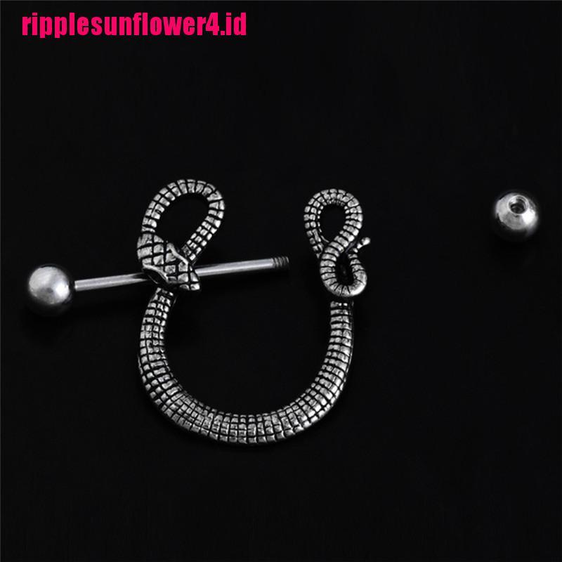 14g Anting Tindik Puting Bentuk Ular Bahan Stainless Steel