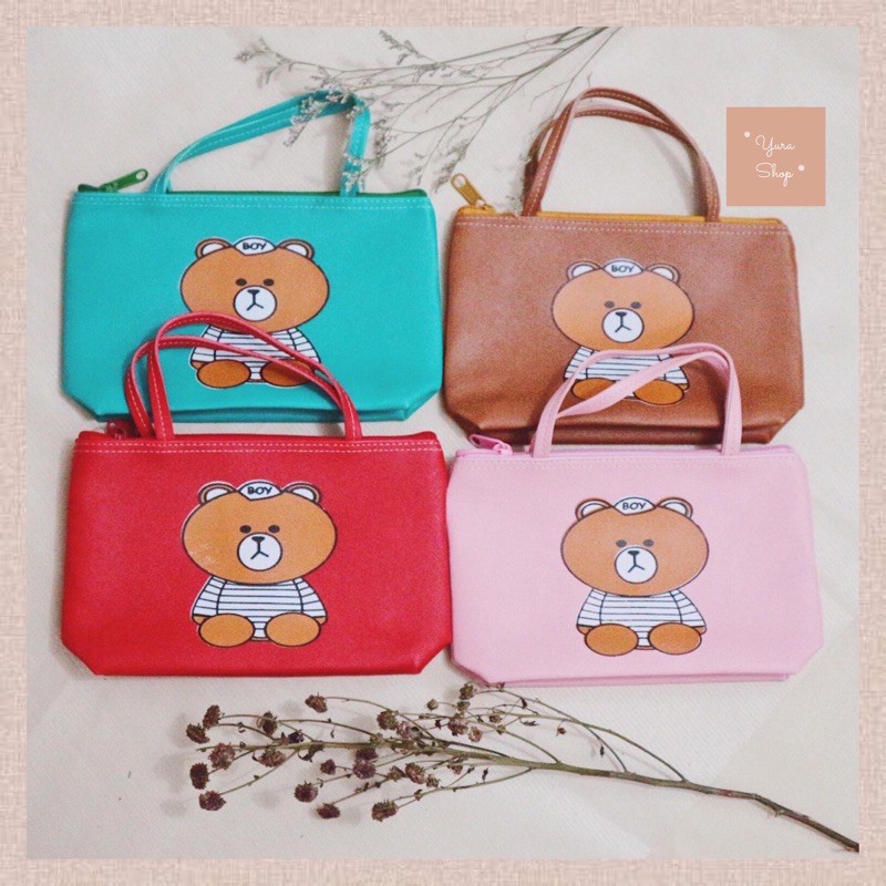 Dompet Serbaguna Motif Beruang &amp; Hangul Korea | Tas Mini Simple Bear | Yurashop