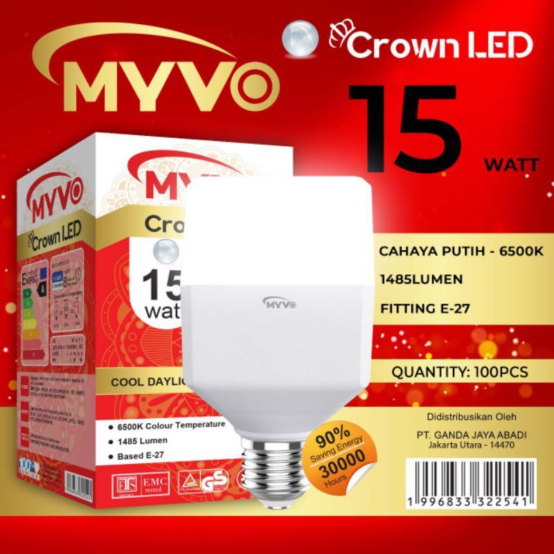 Lampu LED MYVO CROWN 5 Watt / 10 watt / 15 watt / Lampu LED Murah Garansi / Bohlam LED murah