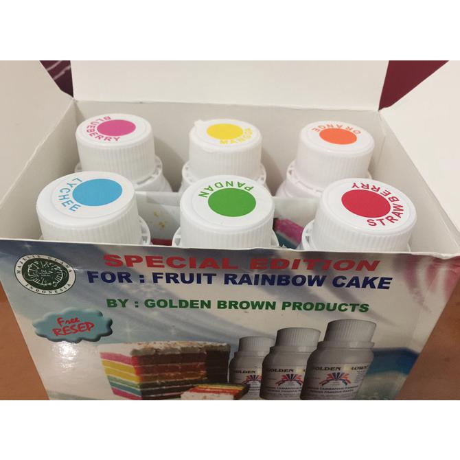 

Golden Brown Pasta Rainbow Cake Pewarna isi 6 macam warna Pelangi