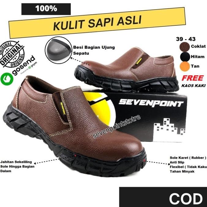 Sepatu Safety Slip On Kulit Sapi Asli Original Septi Shoes Pria Cowok