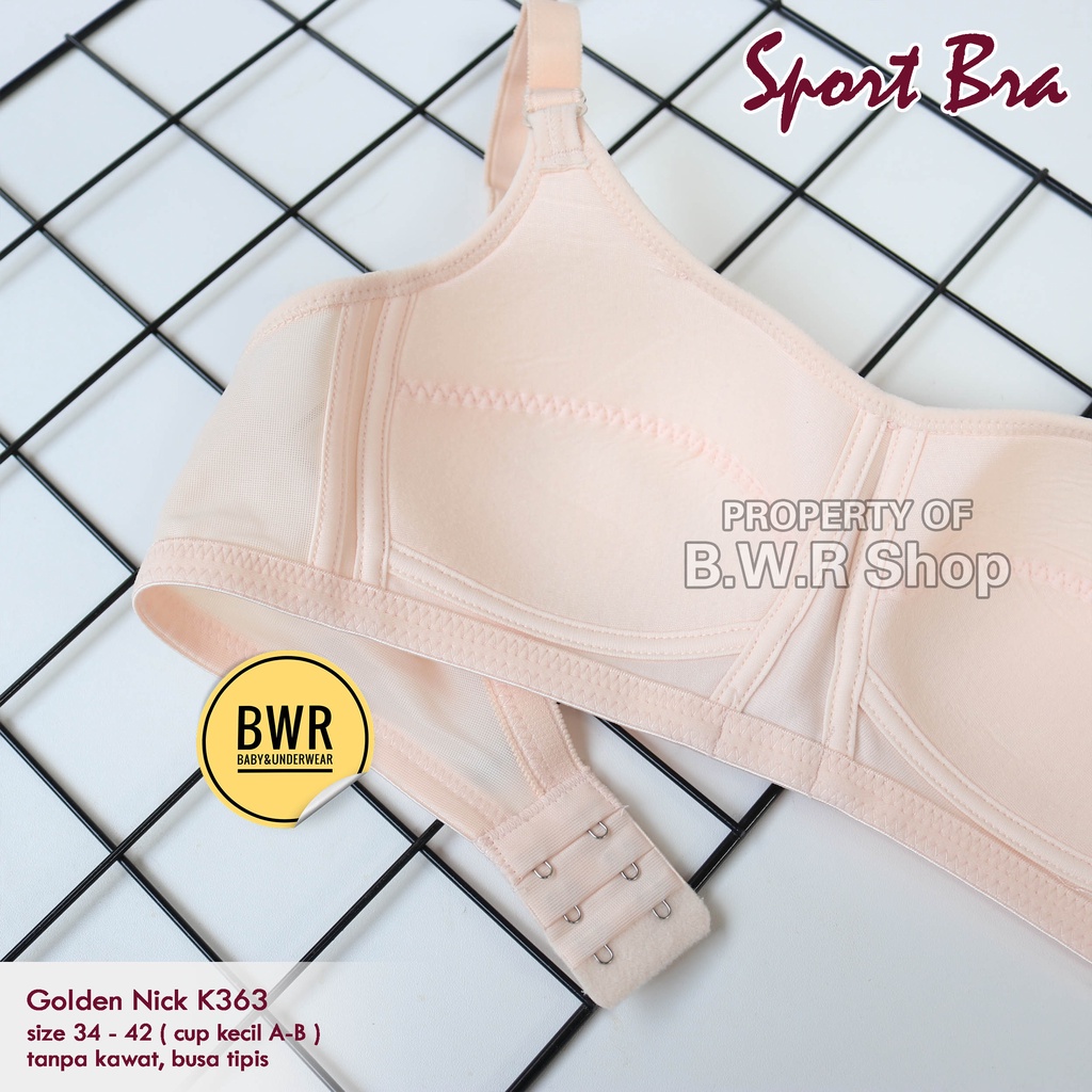 BH Sport Golden Nick K363 | Bra Wanita GN 363 Polyester Tanpa Busa Tipis Kait Kancing 2 Pilih Warna | Bwr