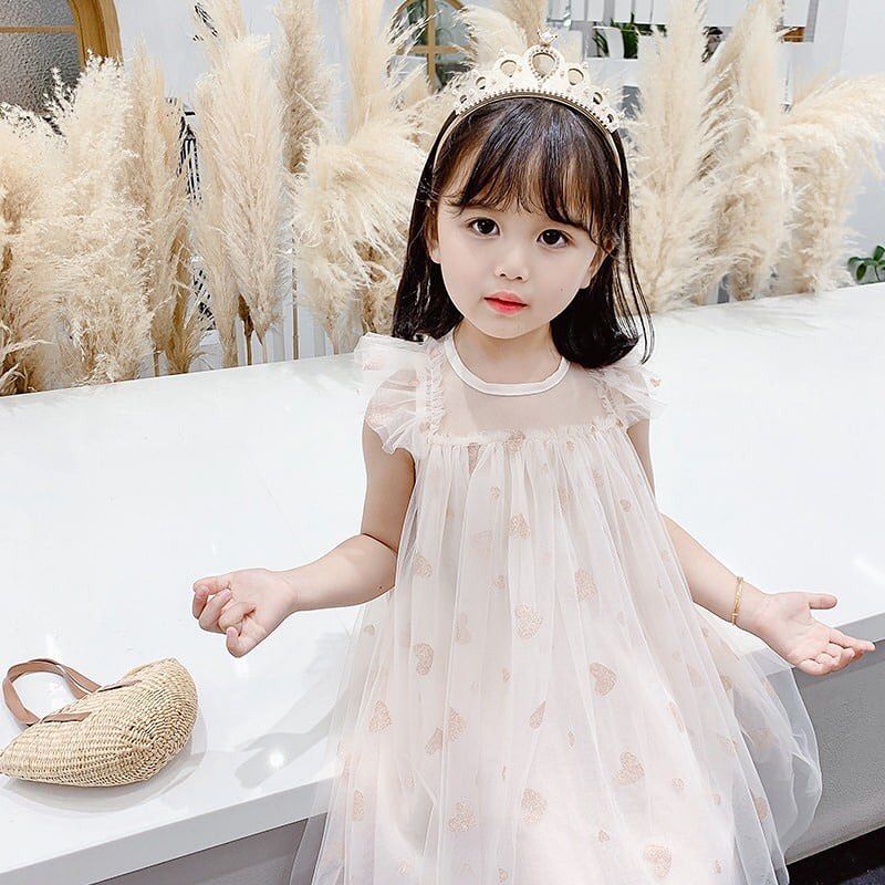 golden heart tutu dress / dress princess anak bayi / gaun pesta baby tile tule pink biru putih-Hazel cream