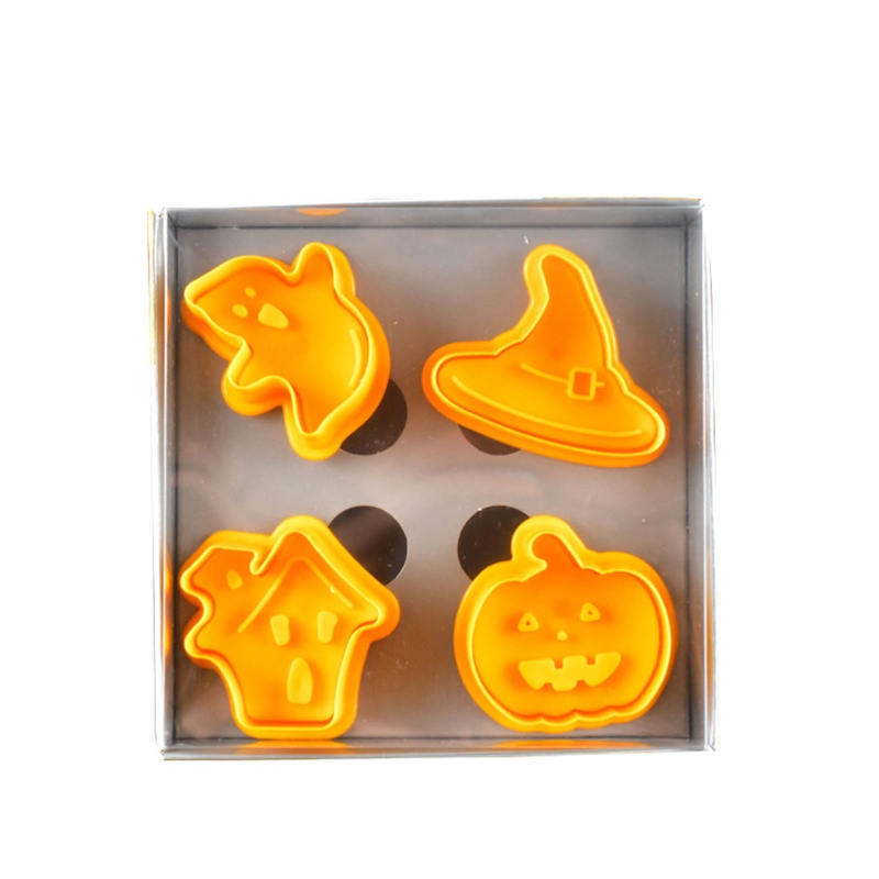 Zzz 4pcs / set Cetakan Kue / Biskuit 3D Tema Halloween Bahan Plastik