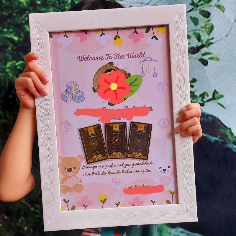 Pigora Frame Minigold  Antam A4 Kado Emas / Wedding / Lahiran / Ultah