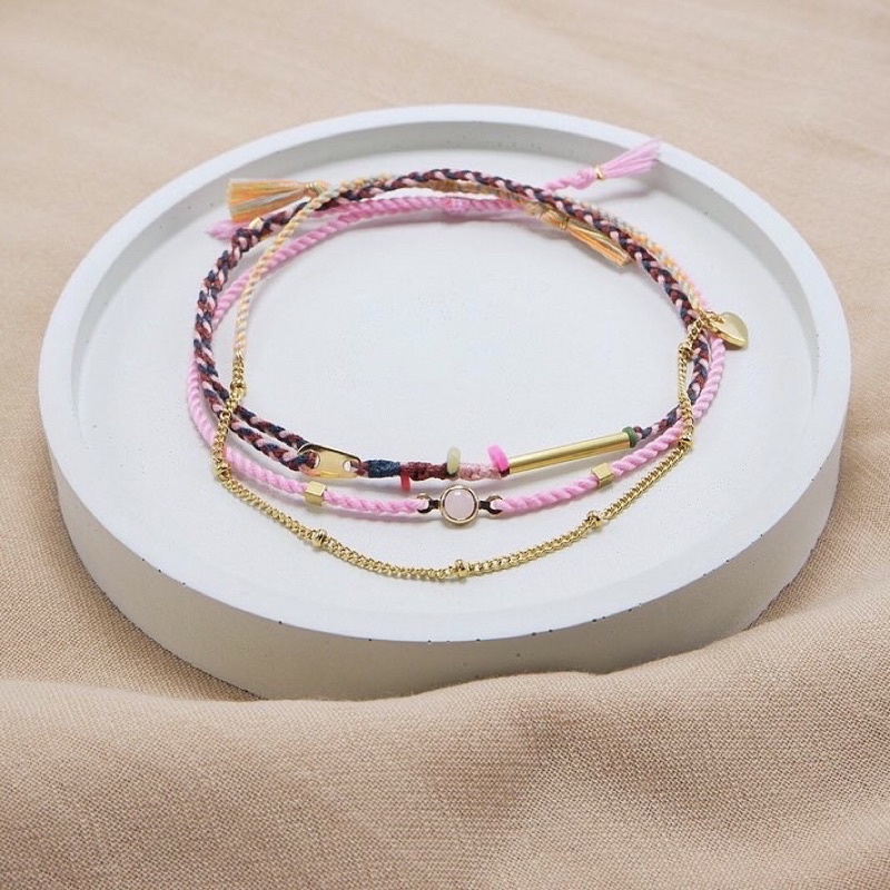 Gelang Tali Gypsy Boho 1 Set Atlantis Soft Pink Allside