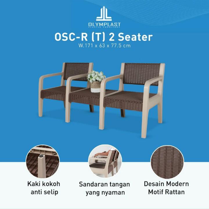 Olymplast OSC-R T 2 Seater Kursi Teras Tamu Bangku Taman Plastik Outdoor Dengan Meja Dan Pegangan Mo