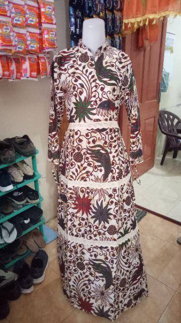 Batik Couple Gamis Batik Maura Sania Ruffle Ori Ndoro Jowi Dnt Size M L Xl All Size