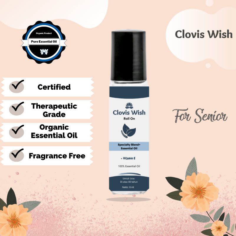 Clovis Wish Roll On Oil Minyak Oles Essential Oil untuk Senior Imun Herbal Pegal Asam Lambung Nyeri
