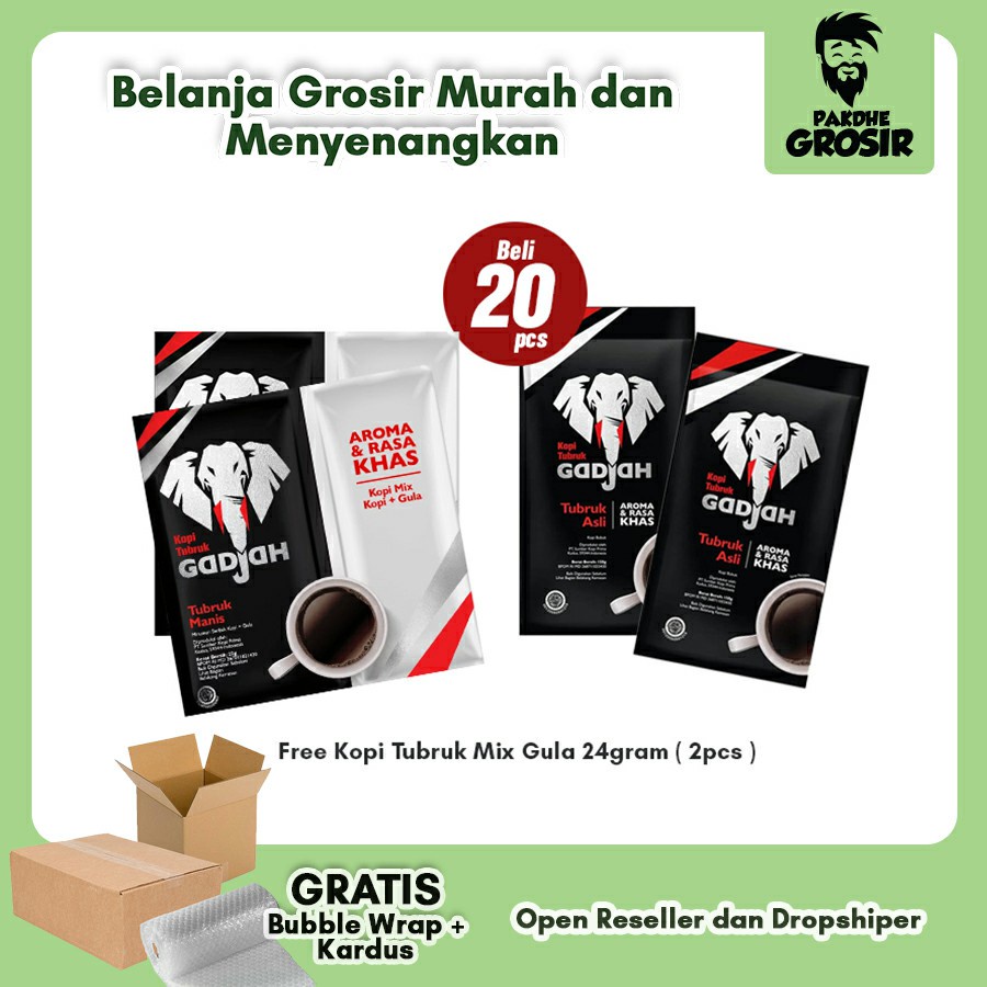 

BELI 20 PCS - Kopi Tubruk Gajah 7 gram FREE 2PCS KOPI MIX GULA 24 GRAM