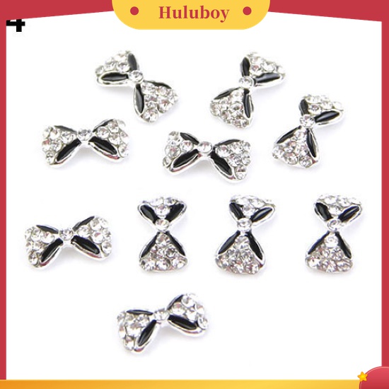 Huluboy Huluboy♡ 10pcs Stiker Nail Art Bentuk Pita Bahan Alloy Hias Berlian Imitasi Glitter Multi Warna