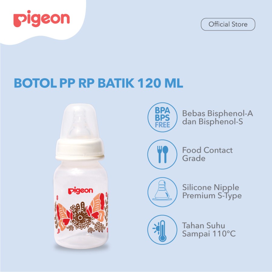 PIGEON BOTTLE PP RP 120ML PREMIUM DUS WITH S TYPE SILICONE NIPPLE - BATIK BANGAU (BOTOL)