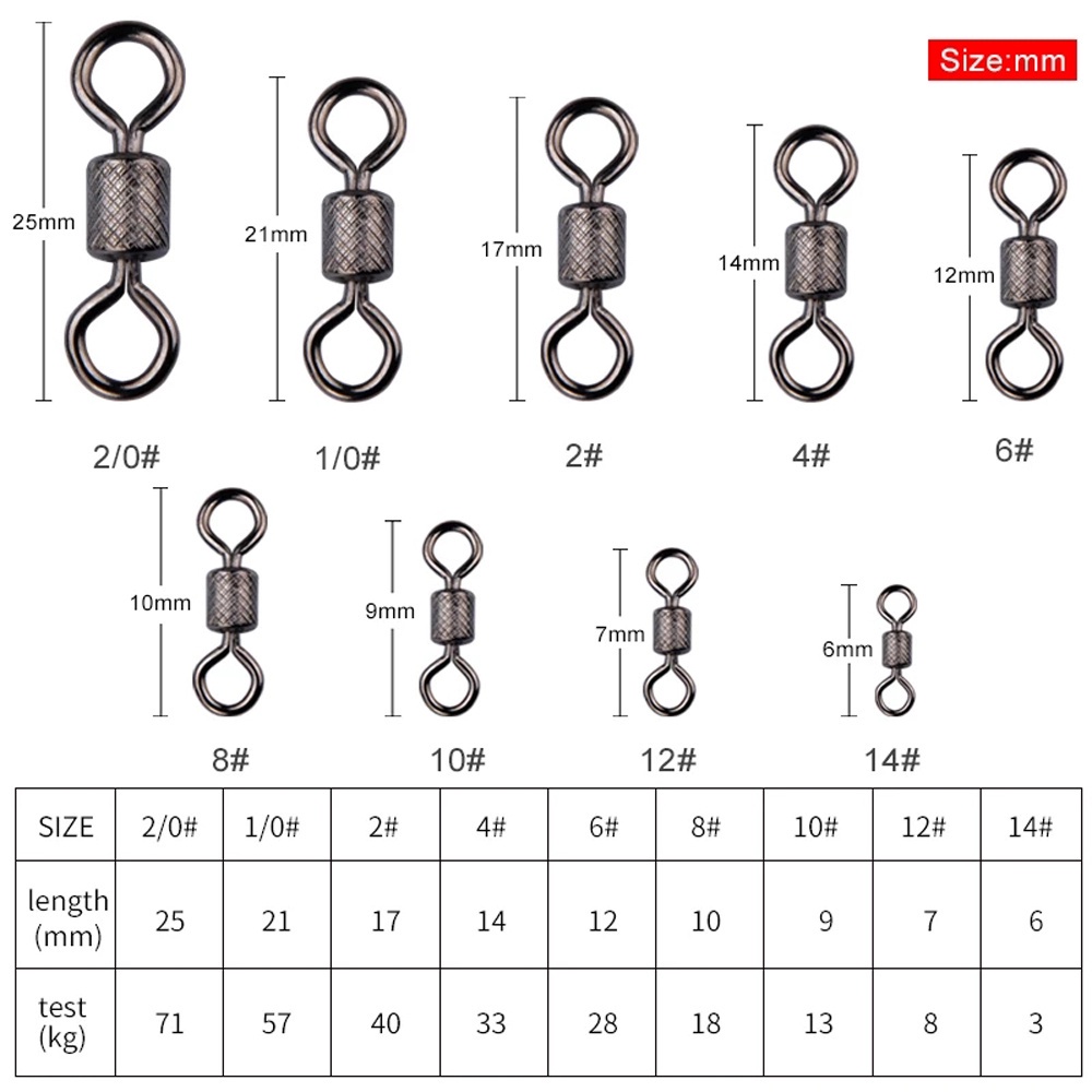 REBUY Fishing Accessories Ball Bearing Swivel 1#~14# Fishing Hook Connector Fishing Swivels Sea Fishing Safety Snap for Carp Stainless Steel 50PCS/Lot Solid Rings Rolling Swivel