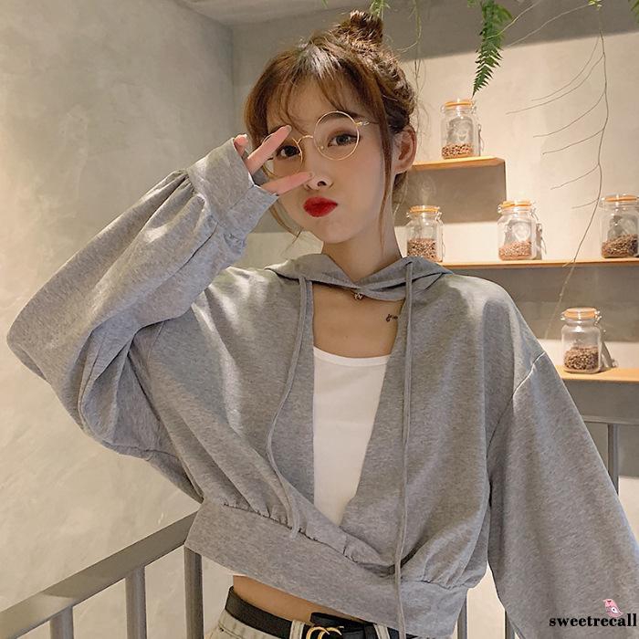 drop shoulder cut out crop hoodie