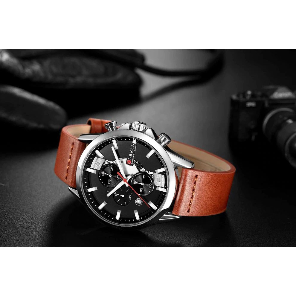 CURREN 8325 Jam Tangan Pria Analog Tali Kulit Chronograph Aktif WATCHKITE WKOS