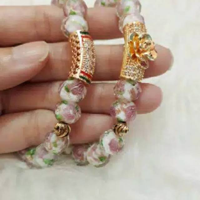 Gelang Manik Lampwork Putih Full