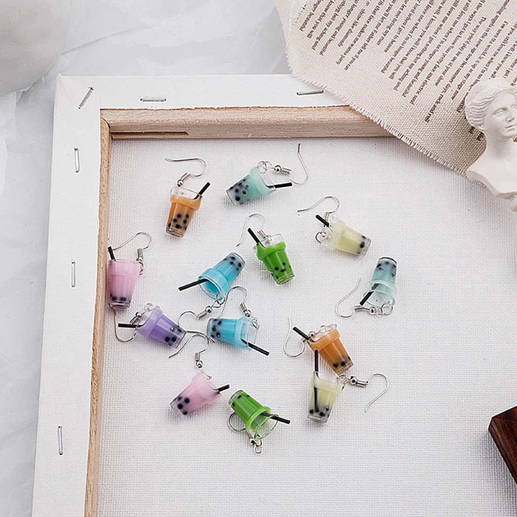 Anting Drop Bentuk Milk Tea Bahan Resin Untuk Wanita