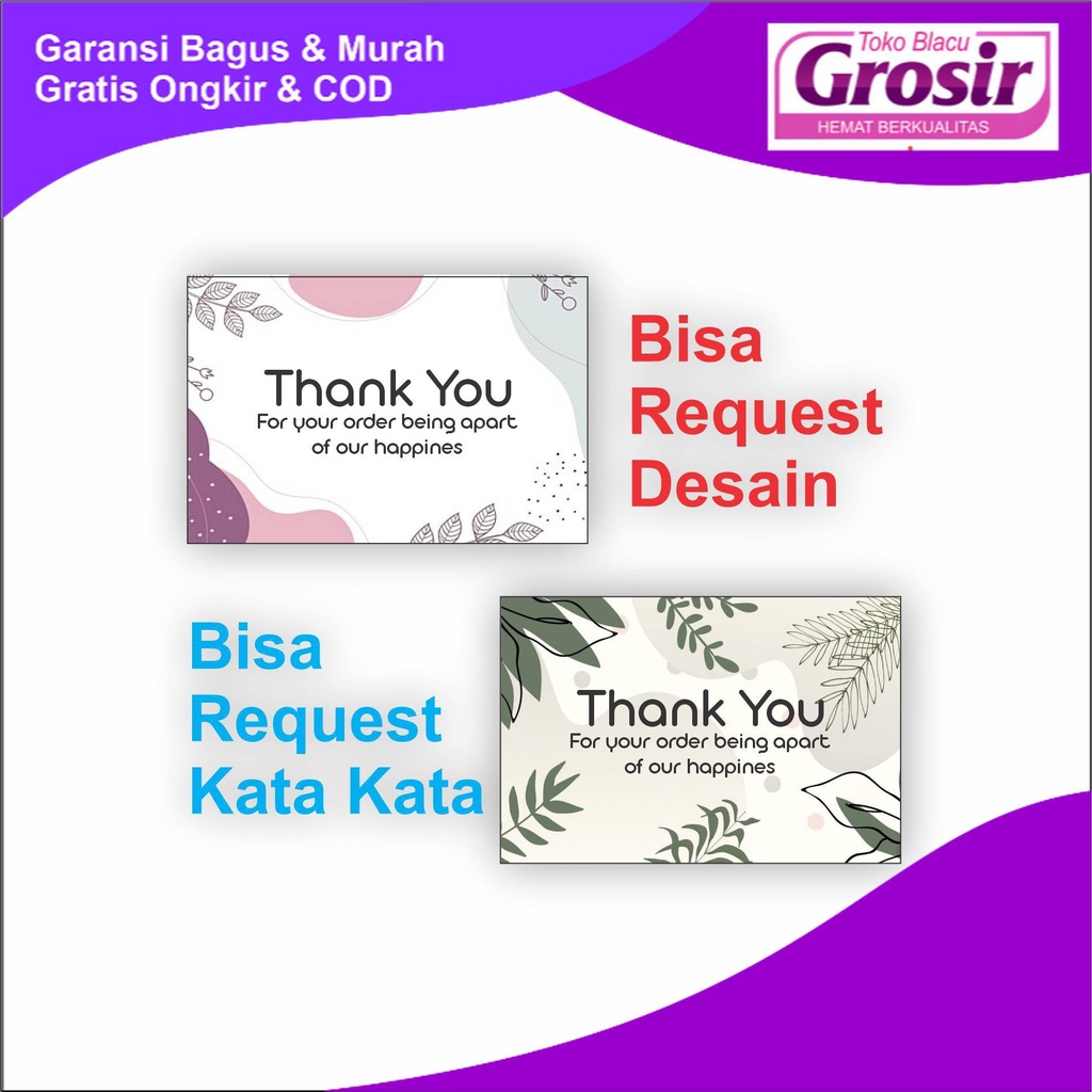 

READY Thank You Card Custom Olshop / Lucu / Elegan / Simple / Bunga / Aesthetic di toko_blacu