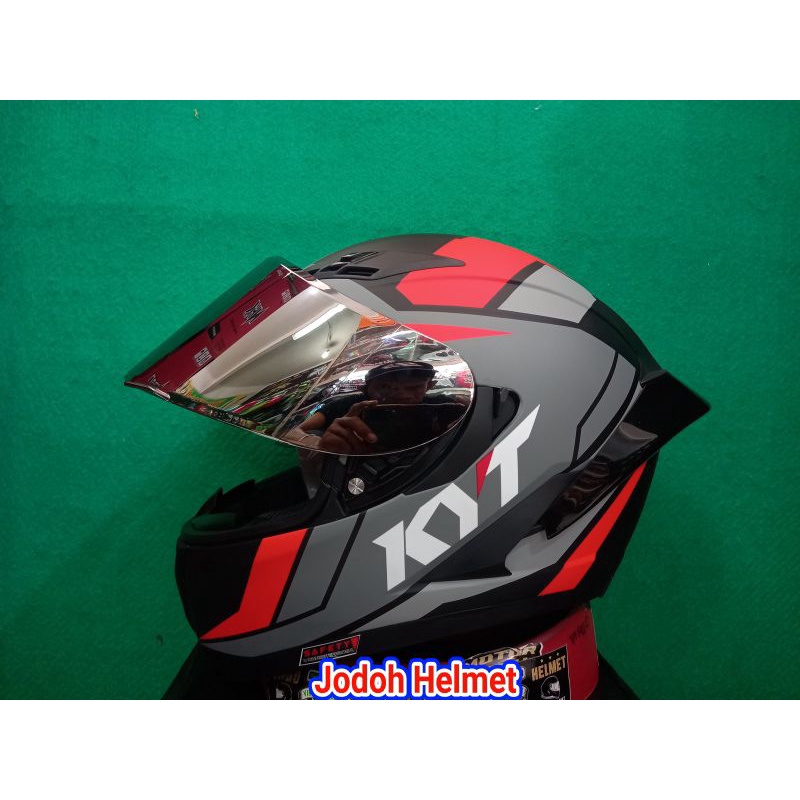 KYT HELM FALCON FR RAID MATT BLACK RED+VISOR IRIDIUM+SPOILER