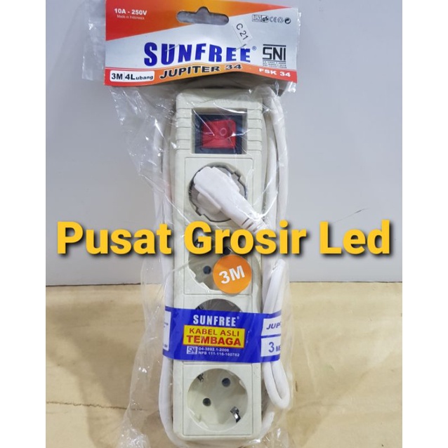 Stop Kontak 4 lubang Sunfree kabel 1.5 Meter / 3 meter / 5 meter