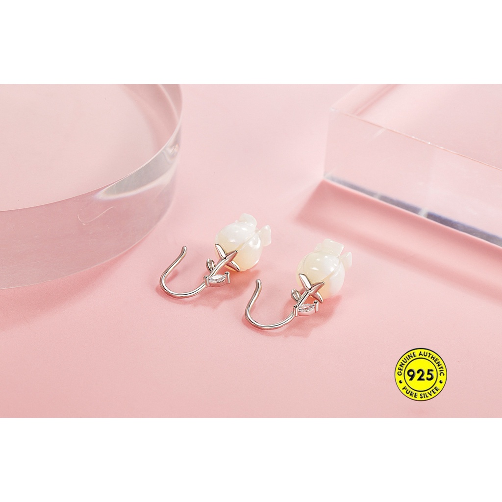 Anting Kait Silver S925 Anti Air / Karat Bentuk Bunga Mawar U945