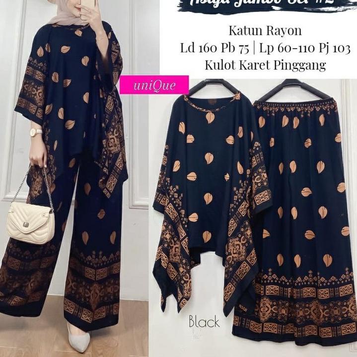 Penjualan Terbanyak.. ASIYA JUMBO SET Baju Setelan One Set Batwing Tunik Waka Waka Kulot Celana Panj