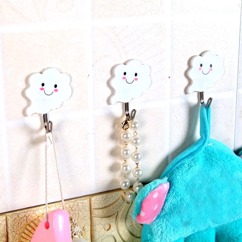 3Pcs/set Home Creative Cartoon Smiling Cloud Shape Self Adhesive Wall Hanging Storage Hooks