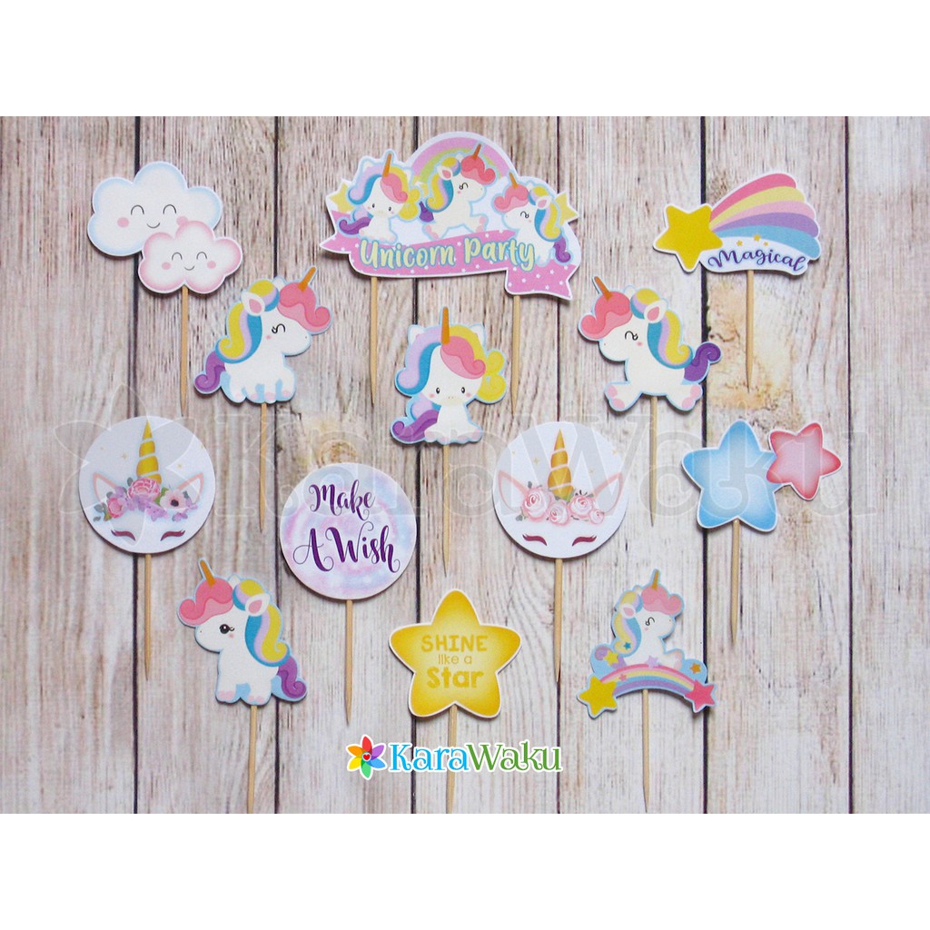 

Unicorn Birthday Cake Topper / Hiasan Dekorasi Ultah - Tusukan Kue Puding Cupcake Unicorn Pony (1 set)