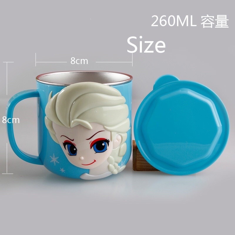 Gelas Mug Anak Disney 3D Princess Ada Tutup Stainless Steel