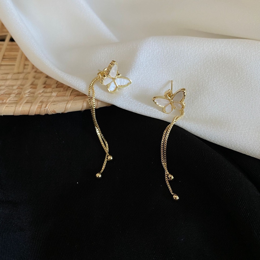 Anting Tusuk Gantung Panjang Desain Kupu-Kupu + Rumbai Gaya Korea / Elegan Untuk Wanita 2022