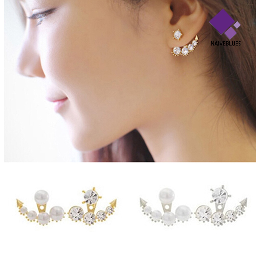 Anting Stud Mutiara Berlian Imitasi Asimetris Untuk Wanita