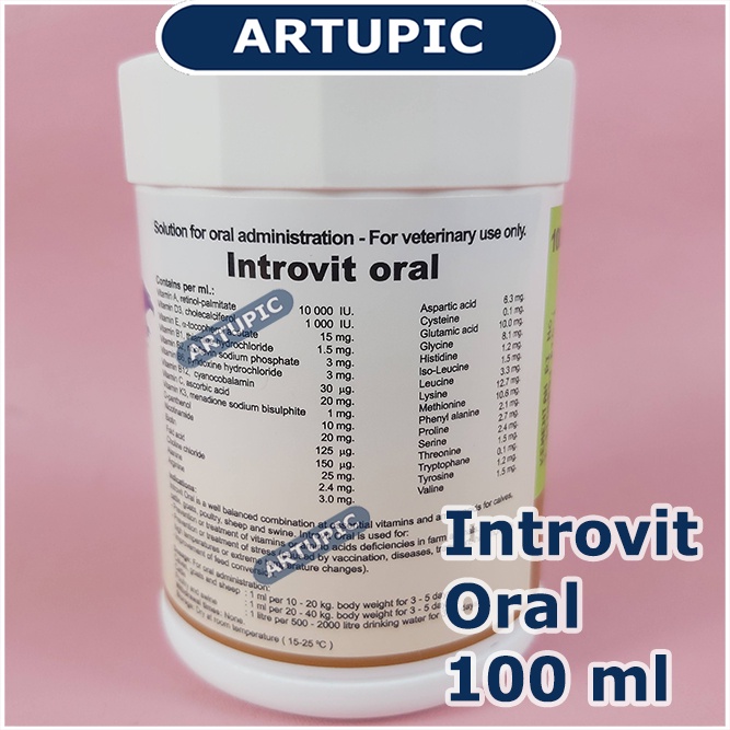 Introvit Oral 100 ml Multivitamin Lengkap Asam Amino Ternak Hewan Vitamin Holland Mempercepat Pertumbuhan dan Meningkatkan Produksi Telur Daya Tahan Tubuh Mengatasi Stres Stamina Daging Telur Susu Ayam Sapi Kambing Babi Domba