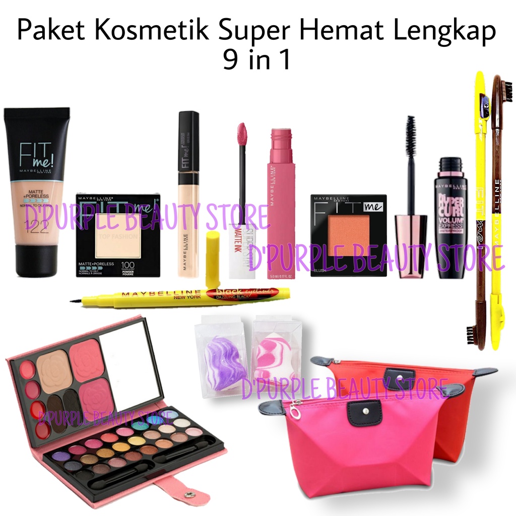 Paket Kosmetik Super Hemat Lengkap 9 in 1 - Paket Kecantikan Maybelline Lengkap 9 in 1