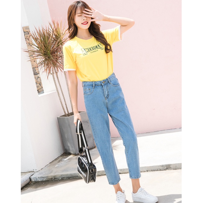 Celana Wanita Celana Harlan Jeans Celana Fashion Korean Style Celana Longgar Cropped Trousers Tampak Kurus