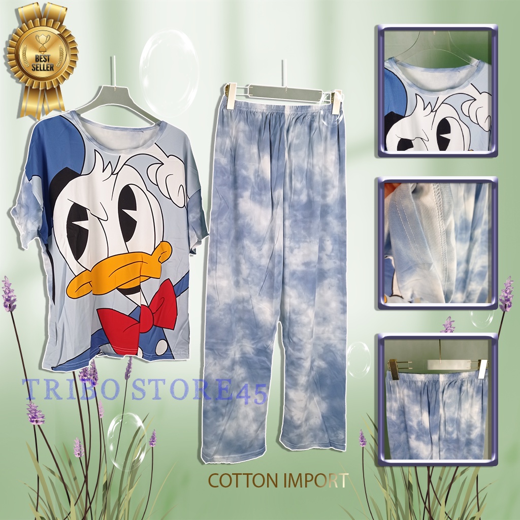baju tidur wanita dewasa jumbo bahan kaos katun adem lengan pendek motif animasi kekinian import pre