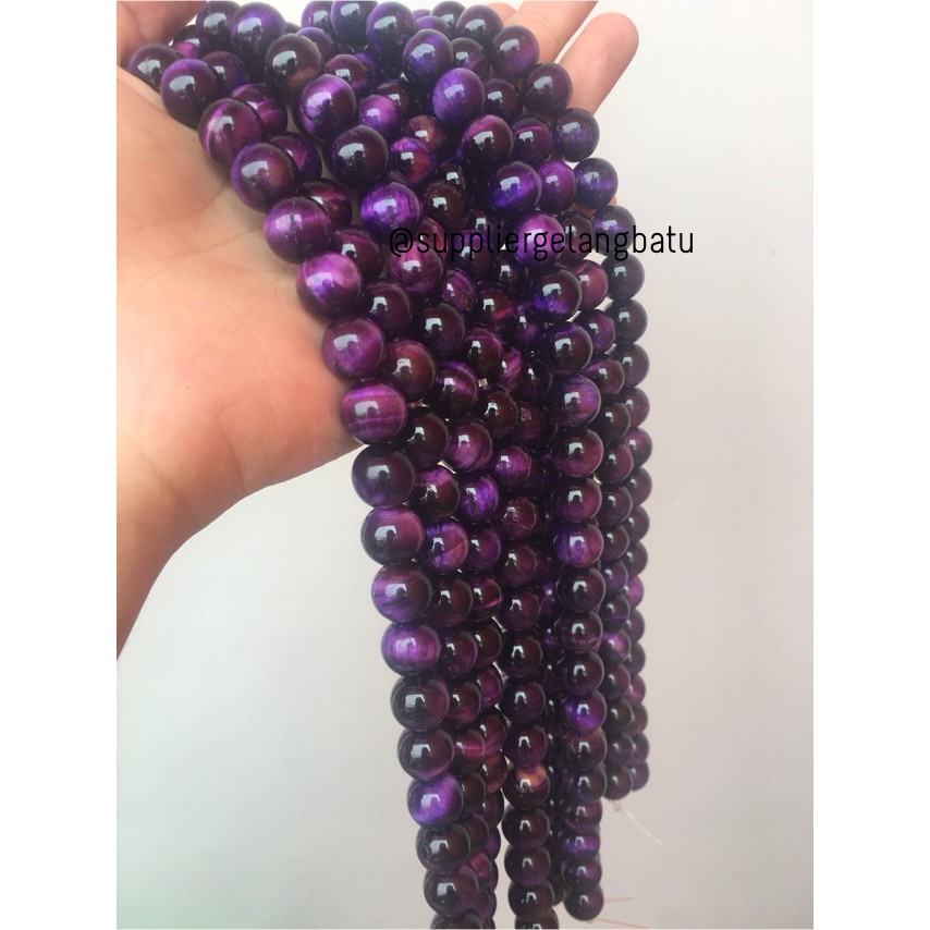 bahan gelang batu kalung 12mm purple tiger eye premium grade ungu akik aksesoris pria wanita trend