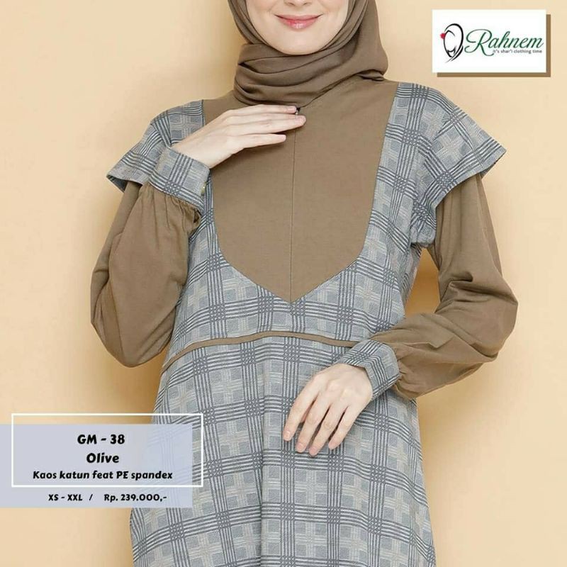 Gamis muslimah RAHNEM GM 38 FANTA &amp; OLIVE