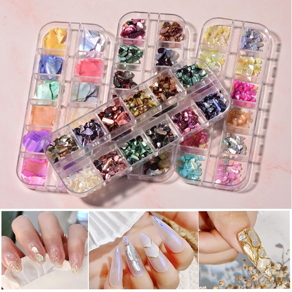 Mxbeauty Dekorasi Nail Art Alami Ukuran Campur Symphony Manicure Irregular Nail Shell Flakes