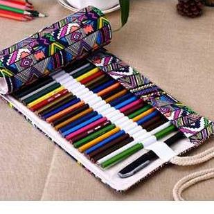 

◘ Bohemian Tas Pensil Gulung Canvas 48 Slot 20 x 56cm - EN-71 ✤