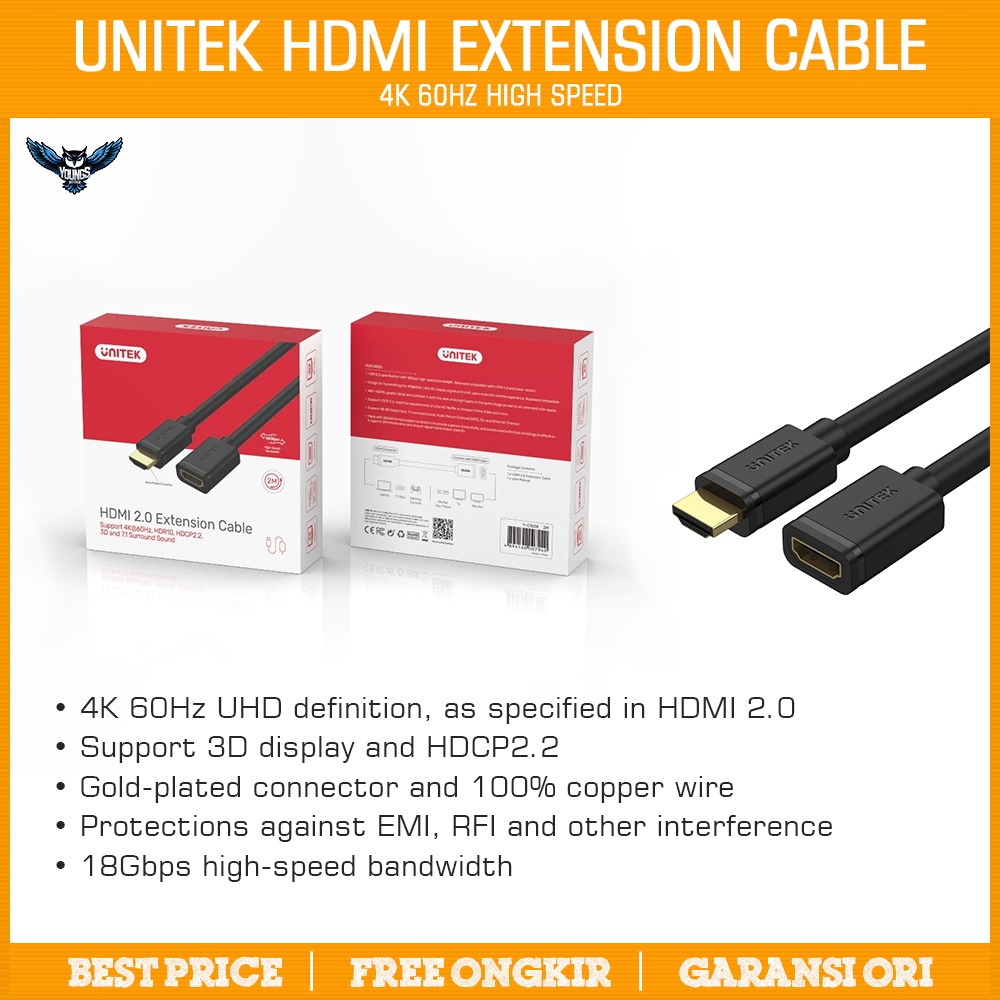 UNITEK HDMI 2.0 EXTENSION CABLE 2M / 3M | 4K 60Hz Kabel High Speed Y-C165K