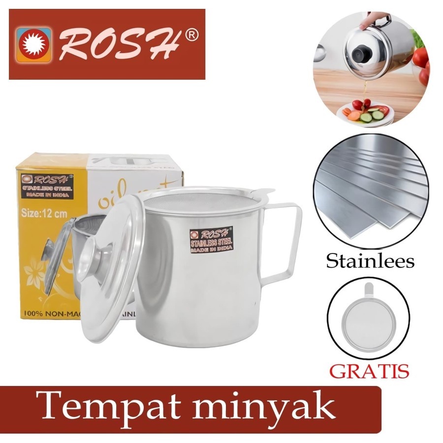 Mug Oil Pot Saringan 12cm / Tempat Saringan Minyak Stainless