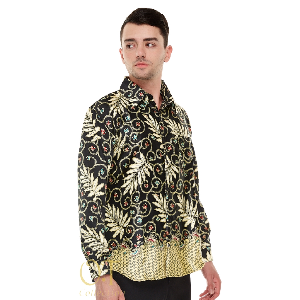 [batik leaf OT] kemeja batik premium satin velvet gliter