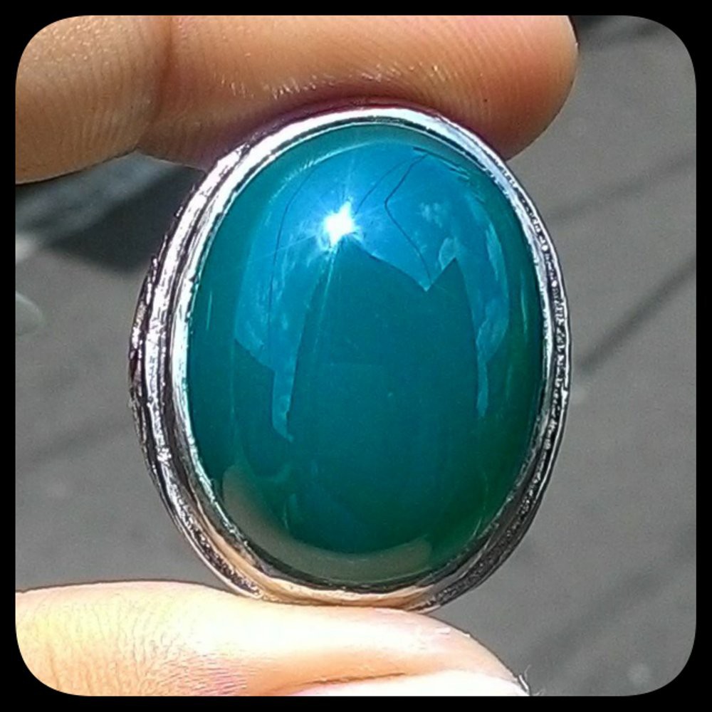 CINCIN NATURAL GREEN CHALCEDONY IJO BOTOL RASA BACAN ( GC 07 )