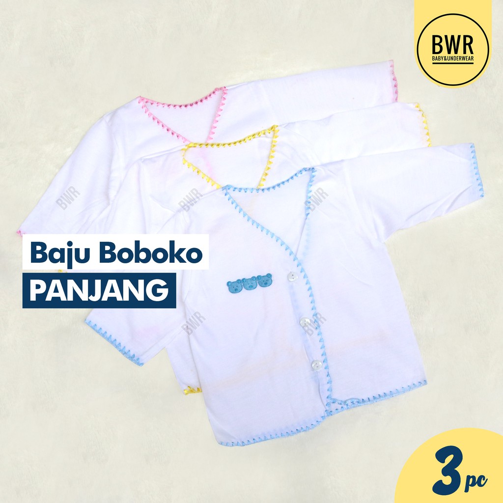 [ 3pc ] Baju Boboko Bordir PUTIH PANJANG | Baju Kancing Bayi Newborn Murah Berkualitas - Bwr IX