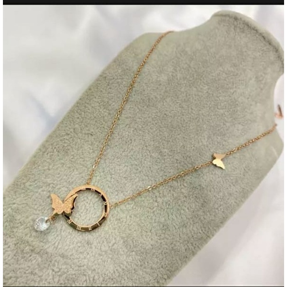 kalung wanita asli titanium / perhiasan wanita asli titanium rantai korea kupu